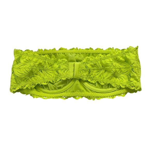 Aerie Womens Bra Size 34D Neon Yellow Lace Bandeau Bralette Strapless Underwire - Picture 4 of 10